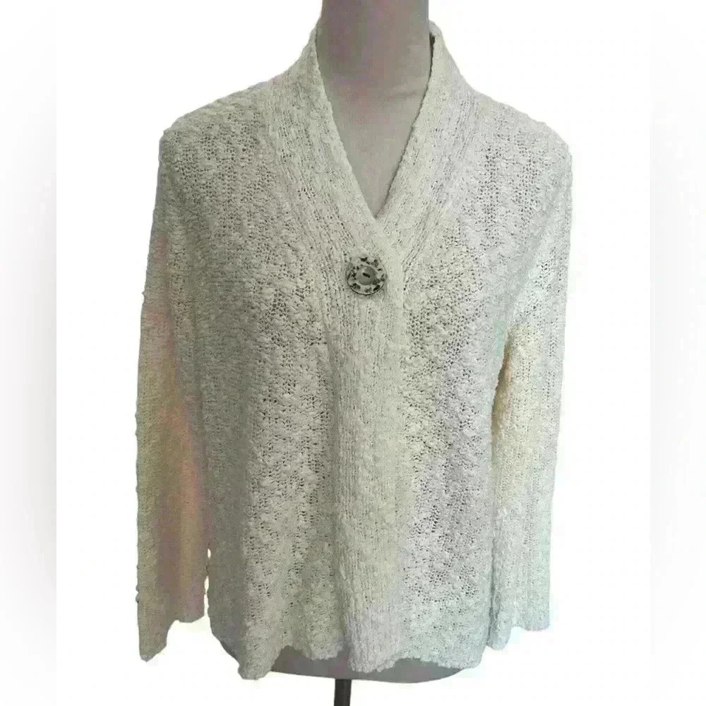 WindiRiver Women’s M Single Button Cardigan Sweater Cream Chunky Lightweight